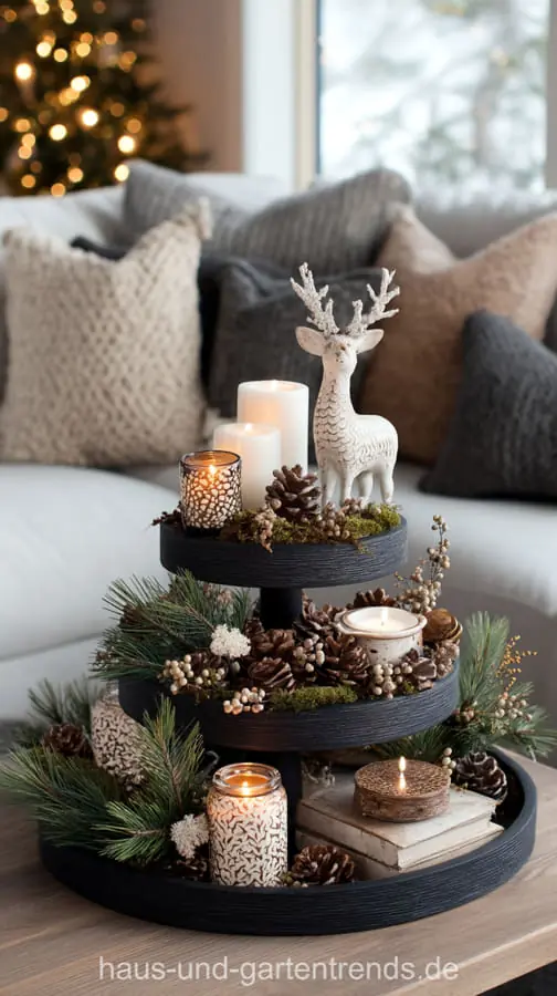 Elaborate Farmhouse Christmas Tiered Tray Display — Farmhouse Christmas Decor