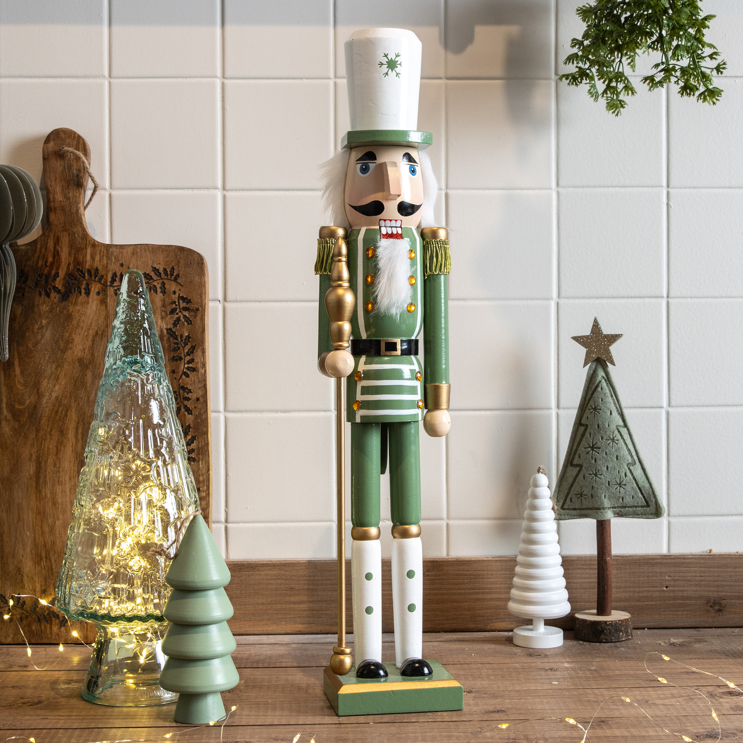 Tall Green Nutcracker Soldier on Shelf with Lantern Tall Green Nutcracker Soldier on Shelf with Lantern — Nutcracker Christmas Tree