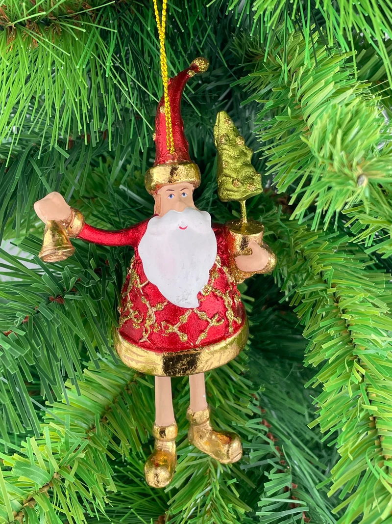 Charming Santa Claus Ornament with Red, Gold, and Bell Details Charming Santa Claus Ornament with Red, Gold, and Bell Details — Red and Gold Christmas Tree