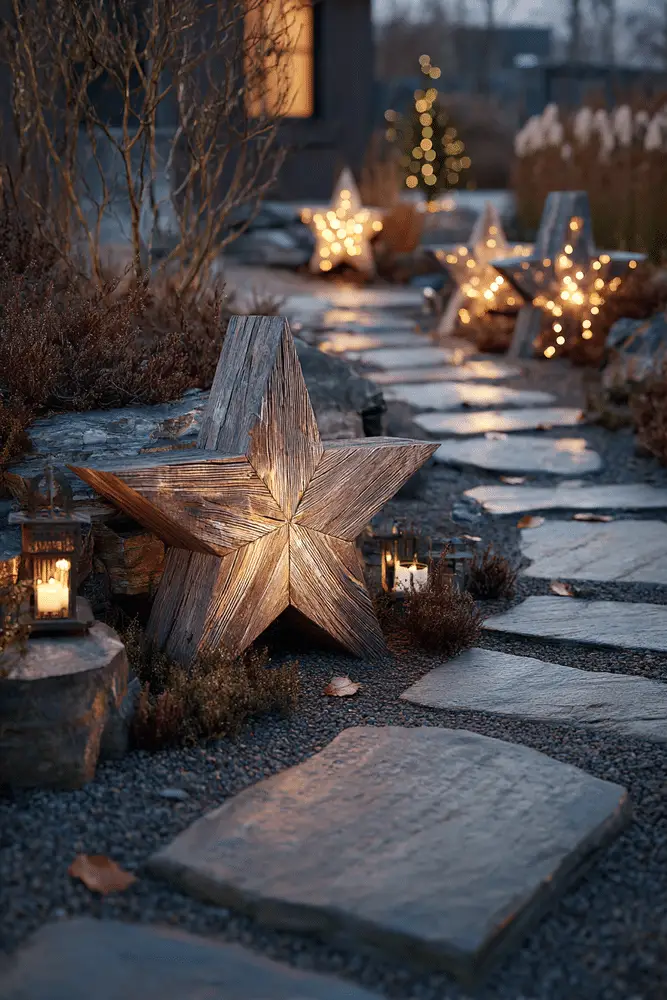 Illuminate Your Garden Path with Rustic Wooden Stars and Lanterns — Christmas Porch Decor