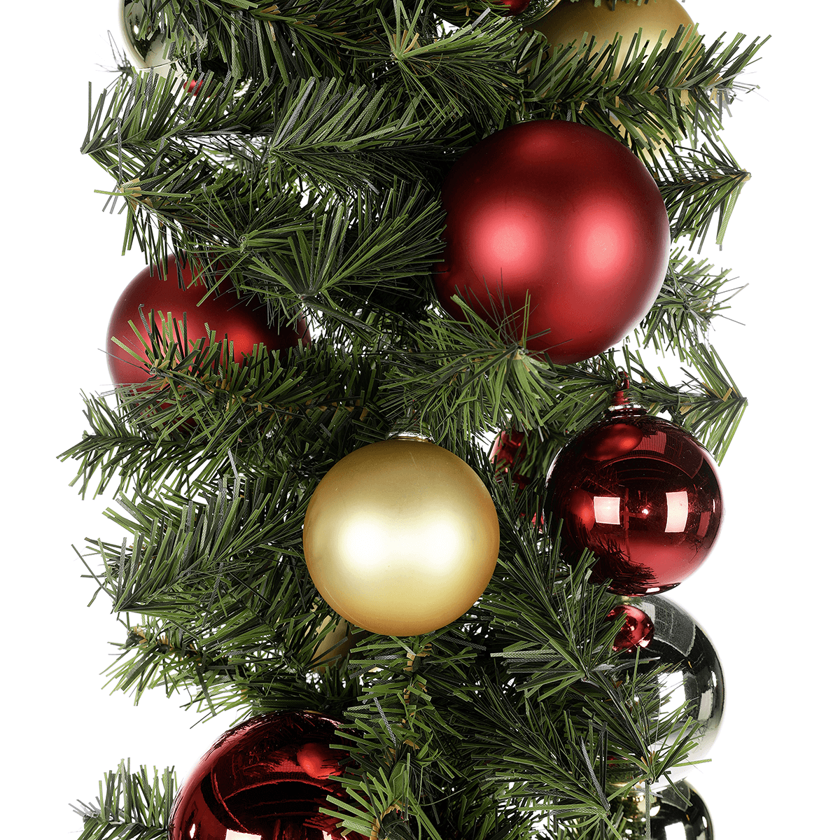 Festive Christmas Garland with Red and Gold Baubles on Artificial Pine Festive Christmas Garland with Red and Gold Baubles on Artificial Pine — Red and Gold Christmas Tree