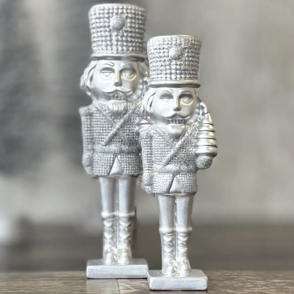 Pair of Sparkling Silver Nutcrackers — Nutcracker Display