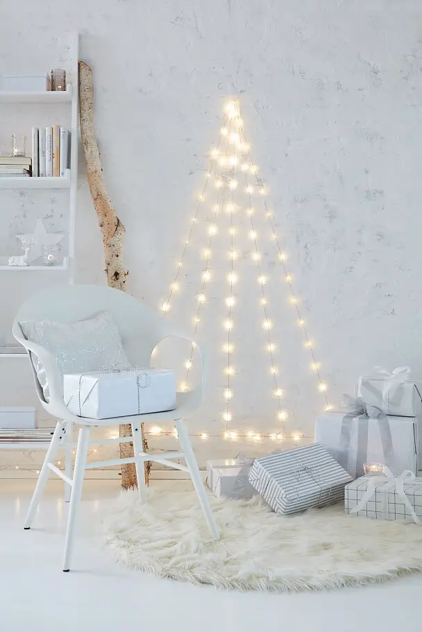 Tree Shape Formed By Lights On Wall Modern Minimalist String Light Wall Tree — Wall Christmas Tree
