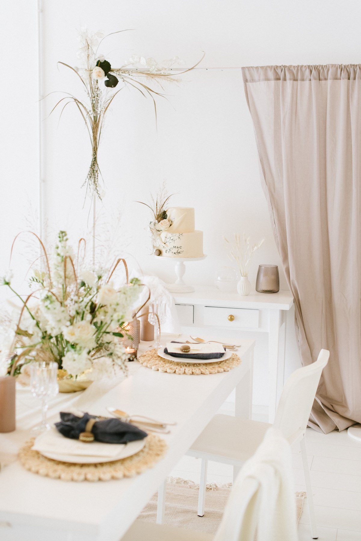 Modern Table Setting with a Two-Tier Cake Centerpiece Modern Table Setting with a Two-Tier Cake Centerpiece — New Years Eve Date Night at Home