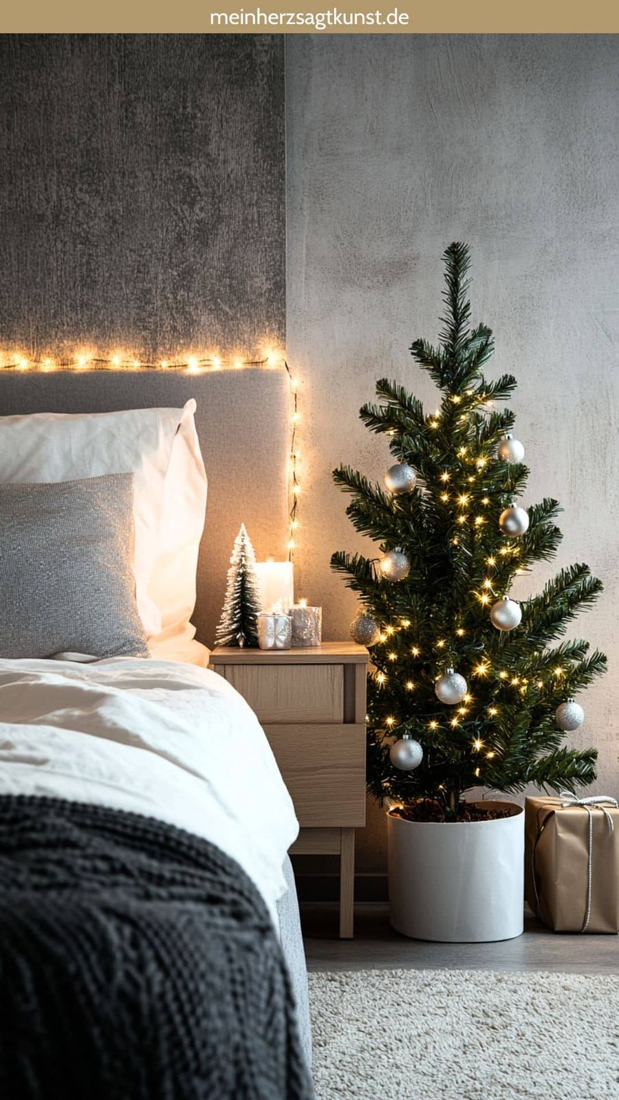Modern Minimalist Christmas Bedroom with Subtle Lights — Christmas Bedroom Decor