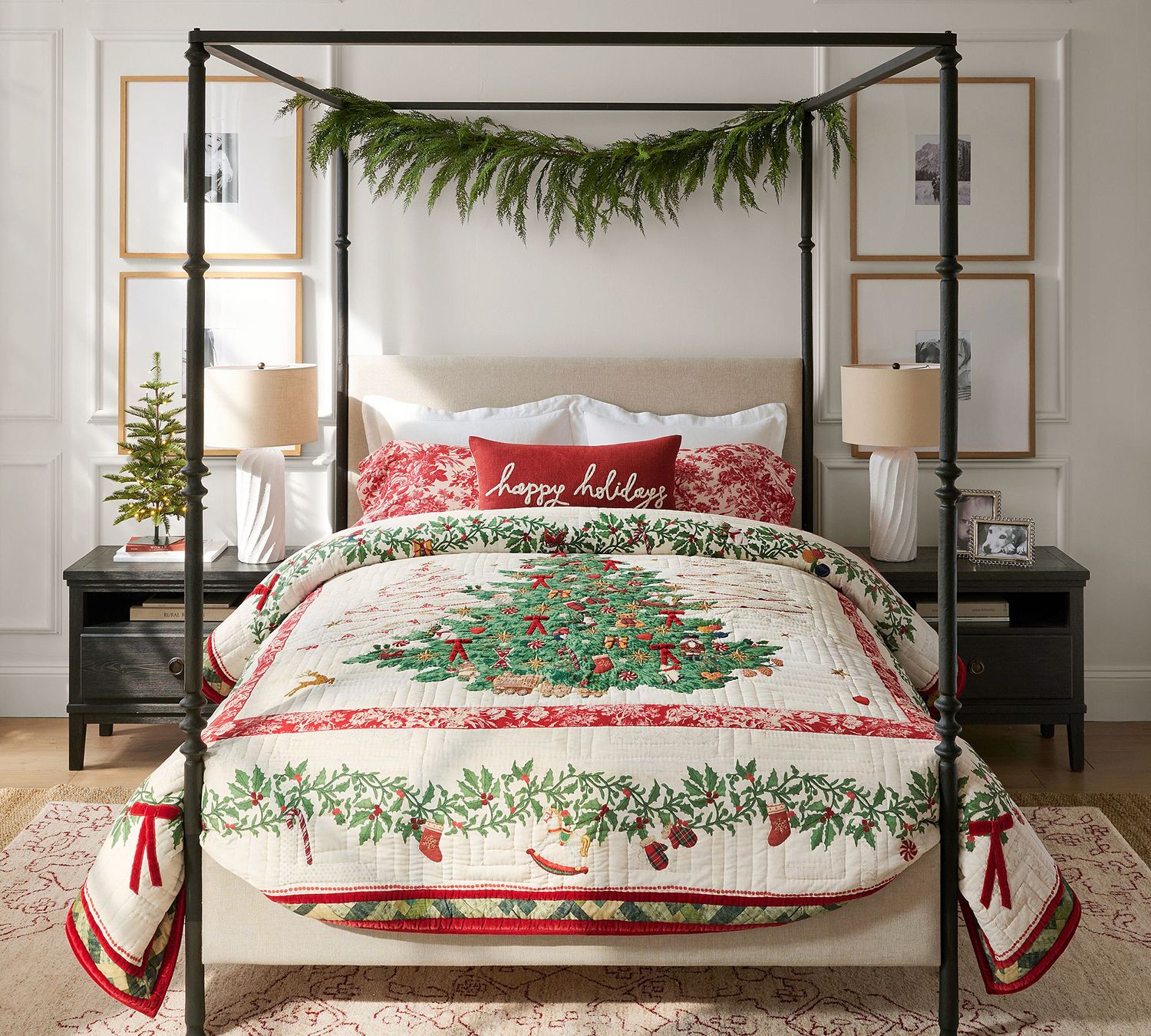Traditional Bedroom with Christmas Tree Motif Quilt — Christmas Bedroom Decor