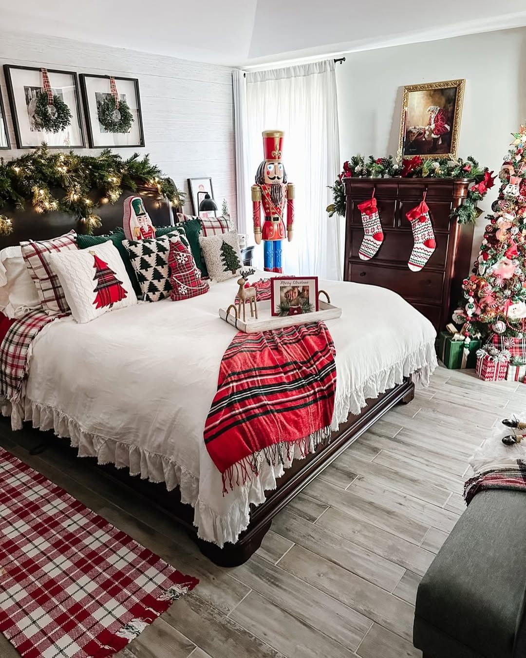 Maximalist Christmas Bedroom with Nutcracker and Stockings — Christmas Bedroom Decor