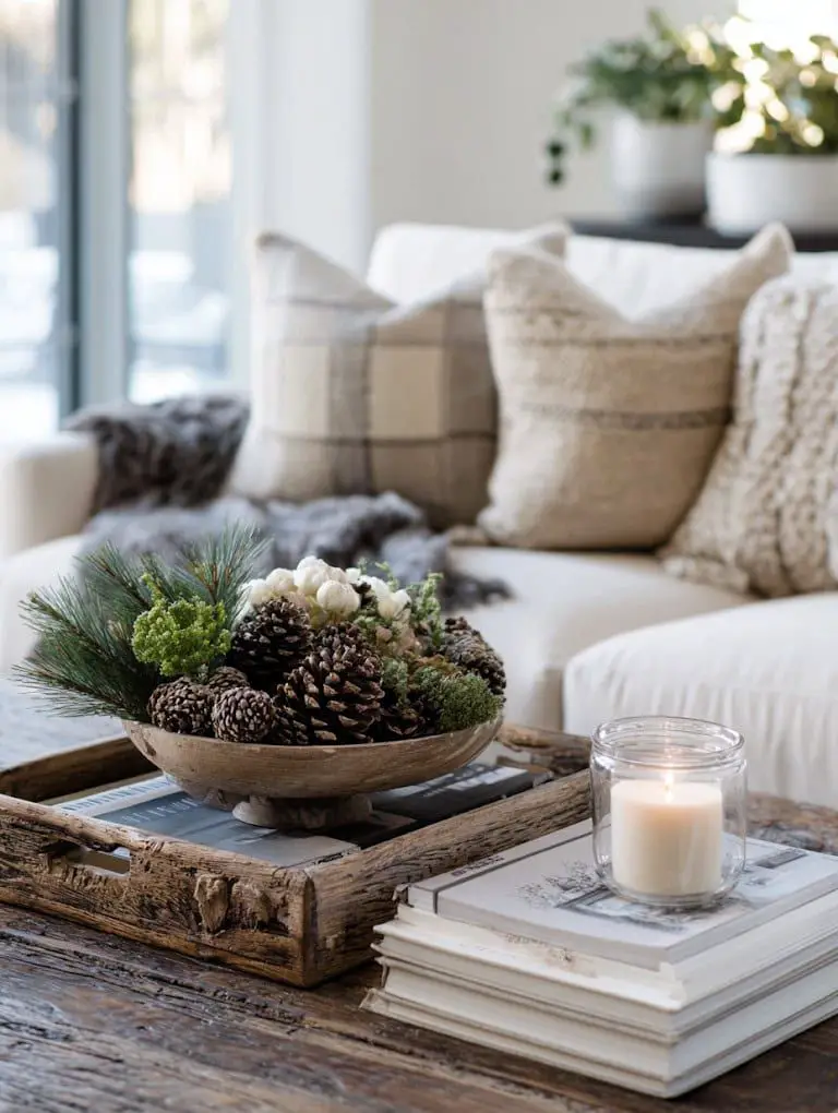 Modern Farmhouse Coffee Table with Natural Elements Modern Farmhouse Coffee Table with Natural Elements — Christmas Coffee Table Decor