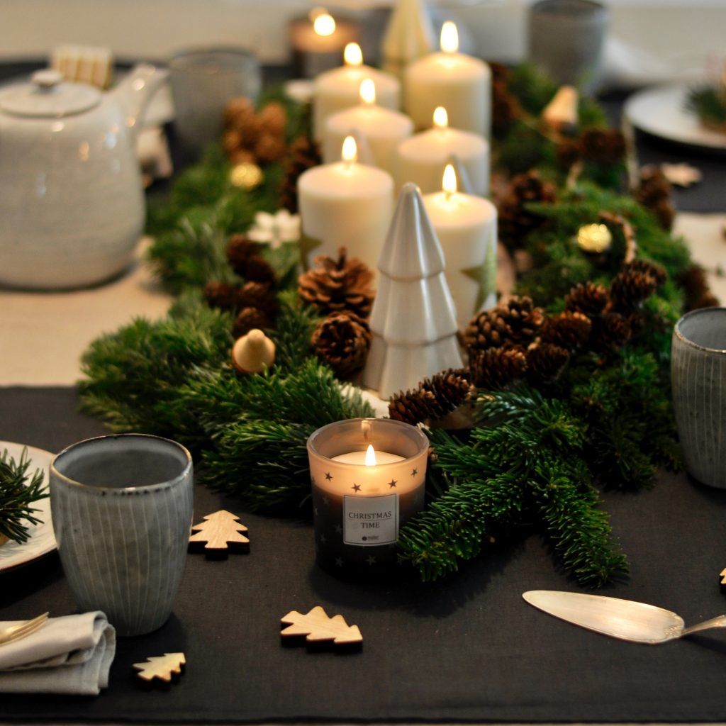 Cozy Christmas Centerpiece with Fir Wreath and Candles Cozy Christmas Centerpiece with Fir Wreath and Candles — Christmas Party Decor