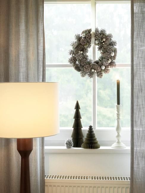 Cozy Windowsill with Green Paper Christmas Trees and Pinecone Wreath Cozy Windowsill with Green Paper Christmas Trees and Pinecone Wreath — Cozy Christmas Decor