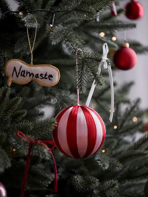 Hand-Wrapped Red and White Striped Ornament Hand-Wrapped Red and White Striped Ornament — Red and White Christmas Tree