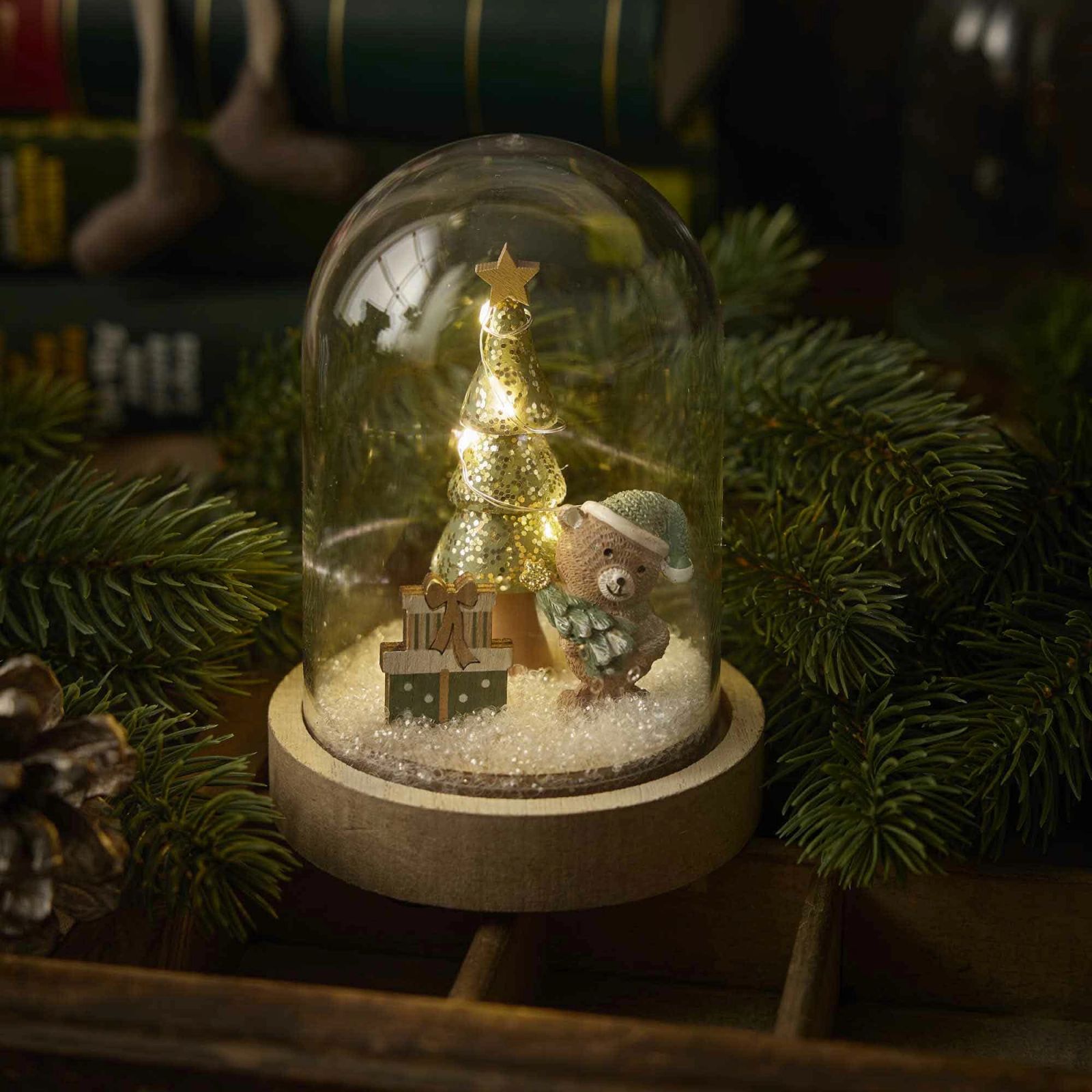 Whimsical Snow Globe Vignette with Teddy Bear Whimsical Snow Globe Vignette with Teddy Bear — Christmas Party Decor