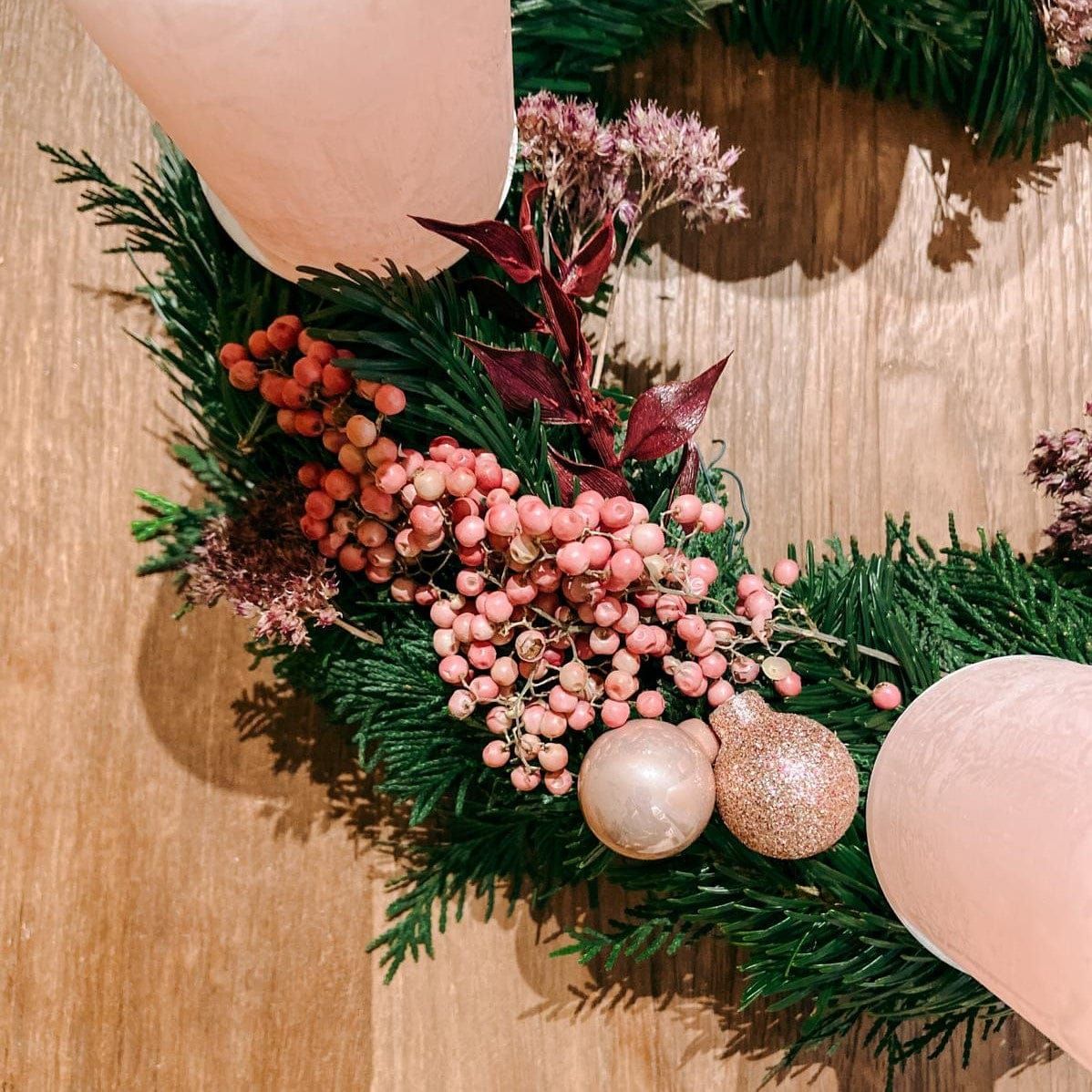 Natural Evergreen DIY Christmas Wreath with Pink Berries — DIY Christmas Decor