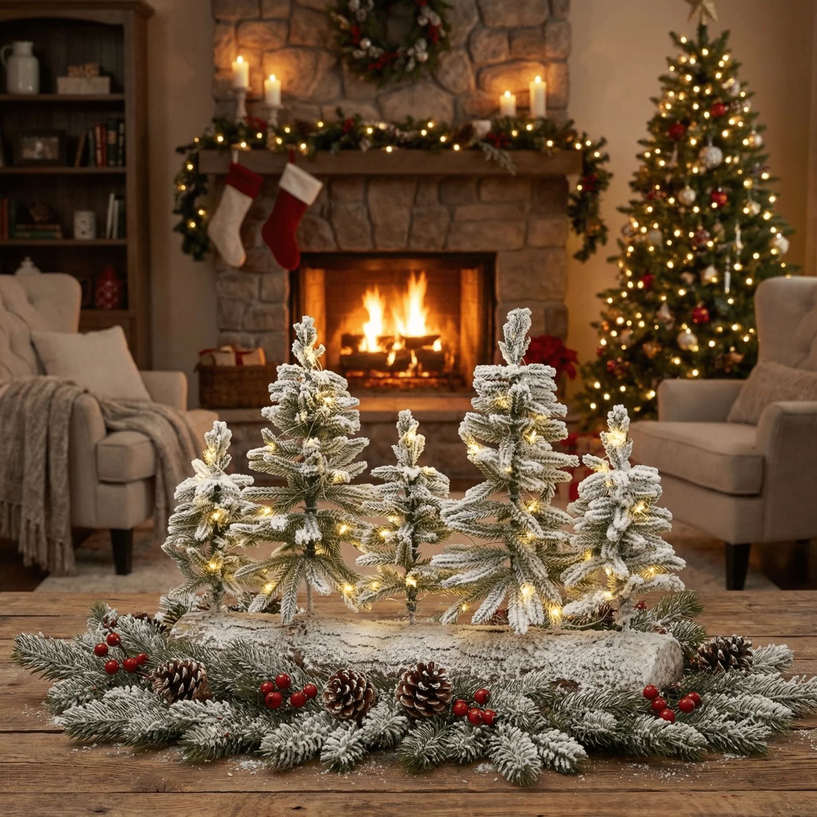 Cozy Stone Fireplace with Traditional Christmas Accents — Christmas Fireplace Decor