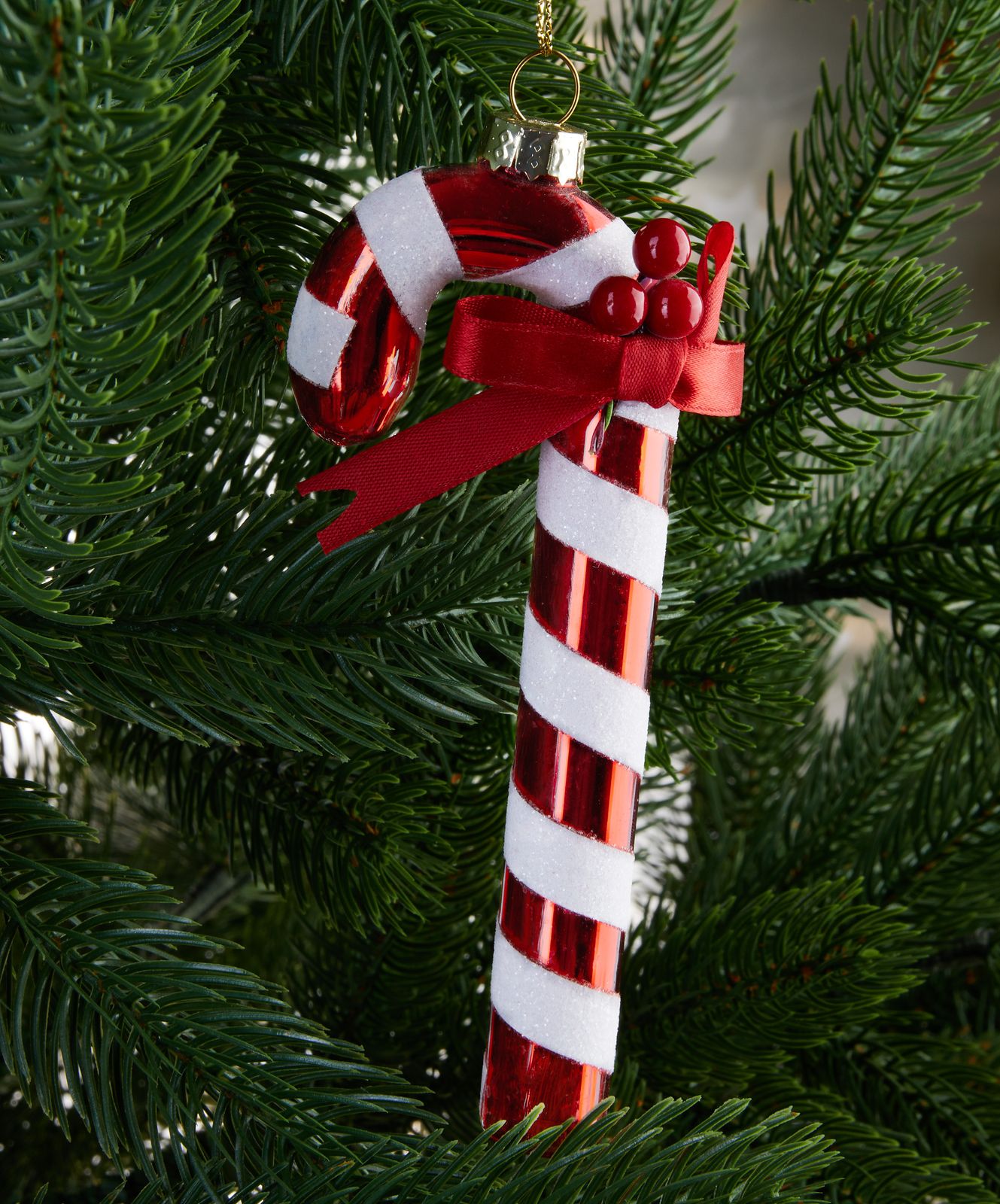 Sparkling Glitter Candy Cane Ornament Detail Sparkling Glitter Candy Cane Ornament Detail — Candy Cane Christmas Decor