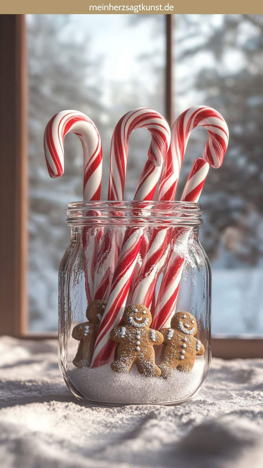 Candy Canes in a Jar with Gingerbread Cookies Candy Canes in a Jar with Gingerbread Cookies — Candy Cane Christmas Decor