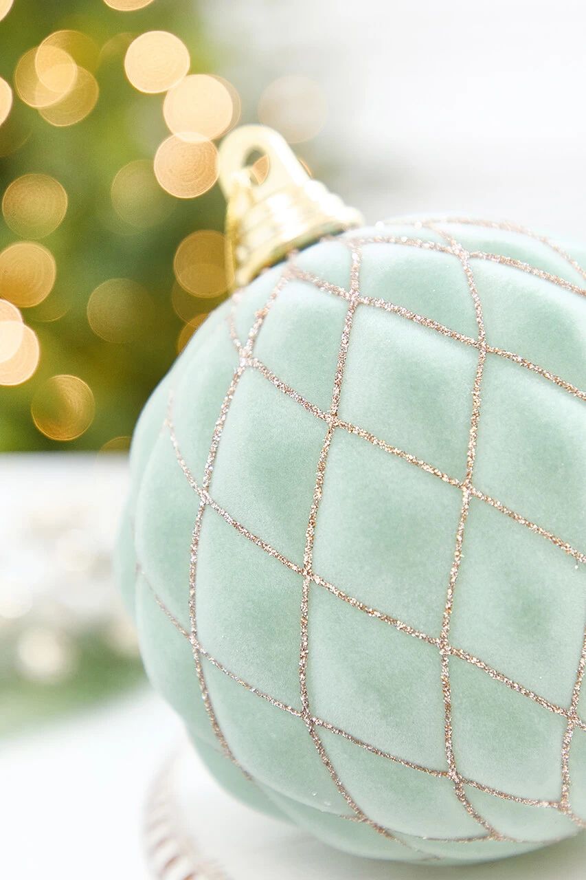 Elegant Sage Green Bauble with Gold Lattice Detail Elegant Sage Green Bauble with Gold Lattice Detail — Sage Green Christmas Decor