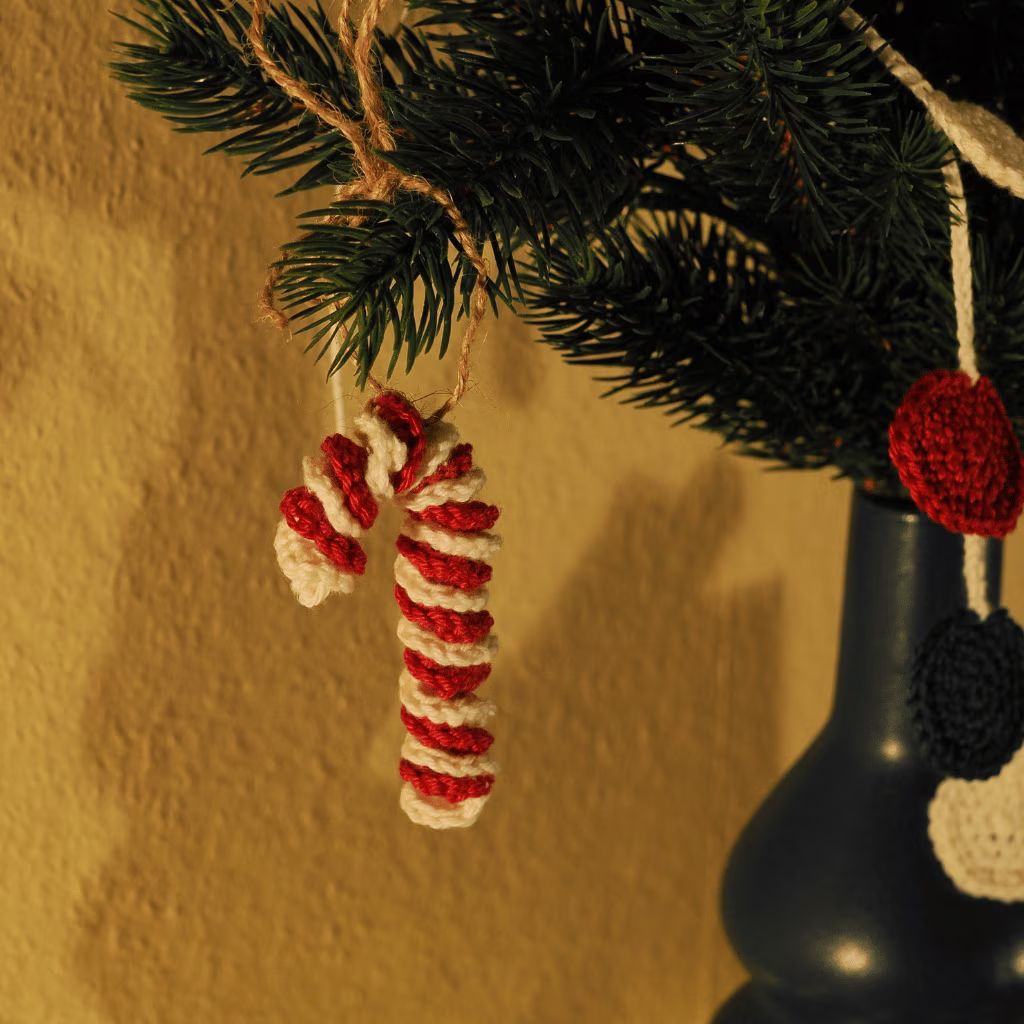 Handmade Crocheted Candy Cane Ornament Charm Handmade Crocheted Candy Cane Ornament Charm — Candy Cane Christmas Decor