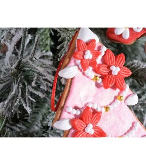 Whimsical Pink Gingerbread Tree Ornament Detail Whimsical Pink Gingerbread Tree Ornament Detail — Pink Christmas Decor