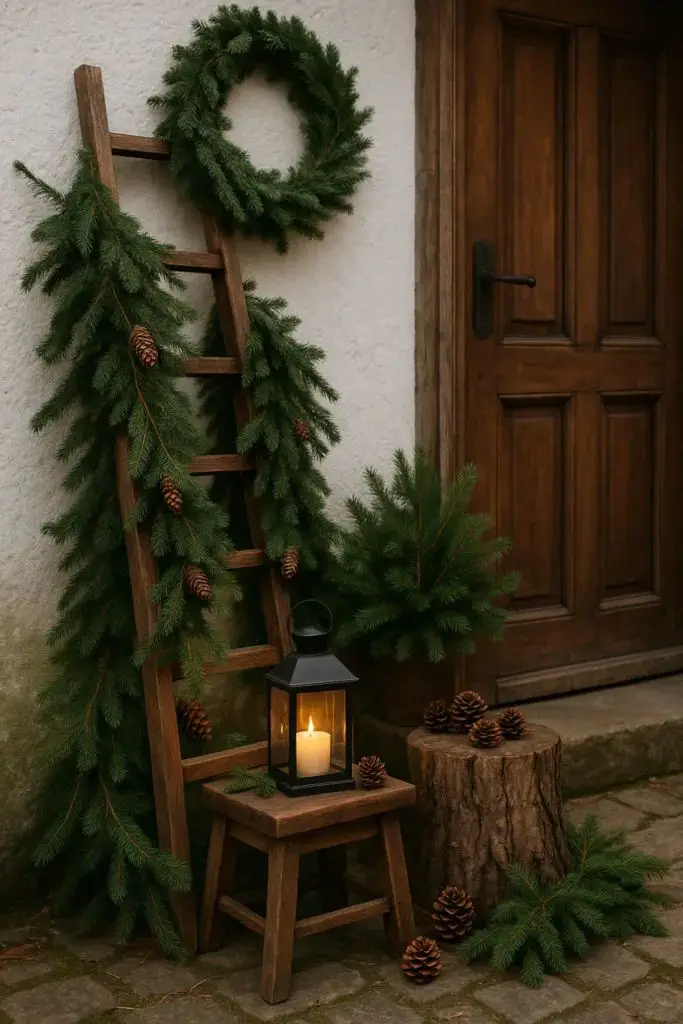 Style a Black Lantern with a Wooden Ladder Accent — Christmas Porch Lanterns