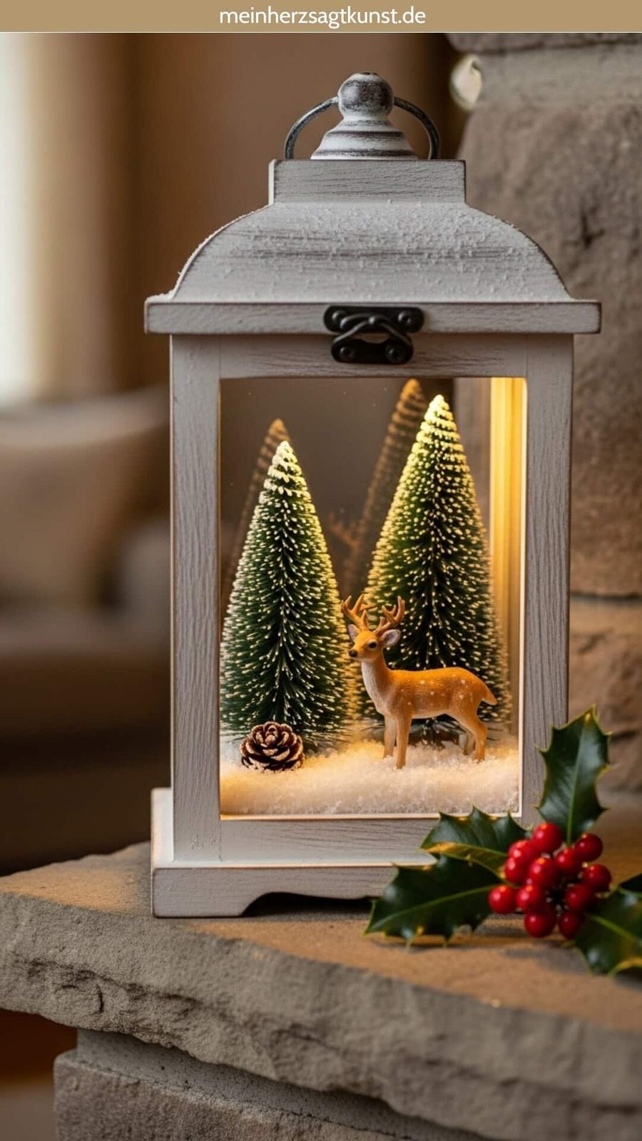 Create a Charming Vignette Inside a White Wooden Lantern — Christmas Porch Lanterns