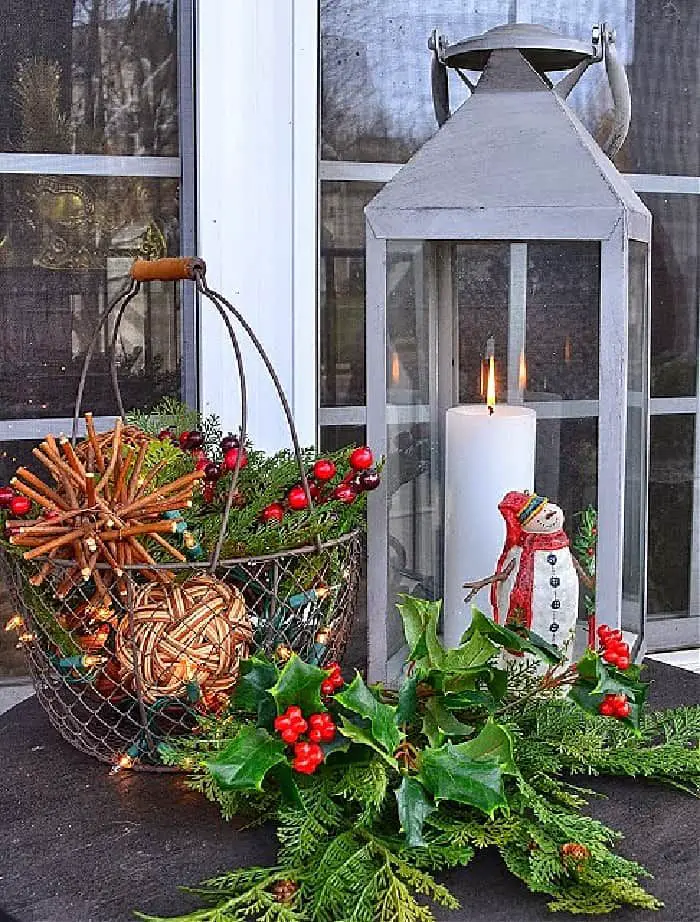 Style a Silver Lantern with Greenery and Berries — Christmas Porch Lanterns