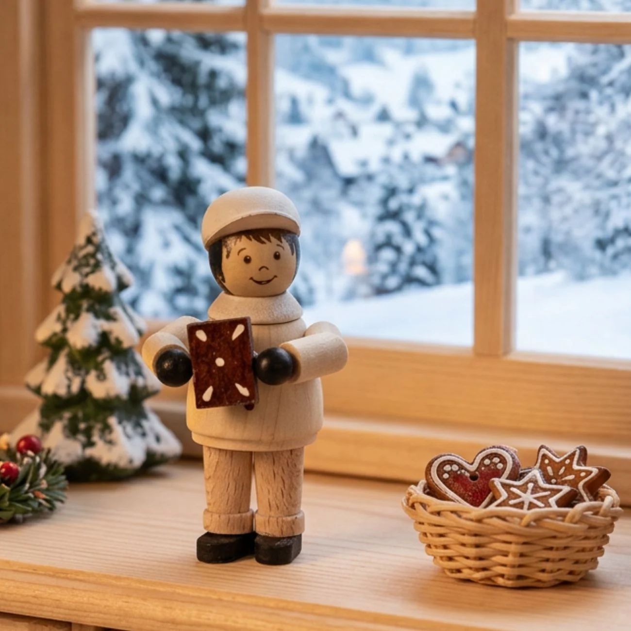 Decorated Gingerbread Cookies in a Basket on a Windowsill Decorated Gingerbread Cookies in a Basket on a Windowsill — Gingerbread Christmas Decor