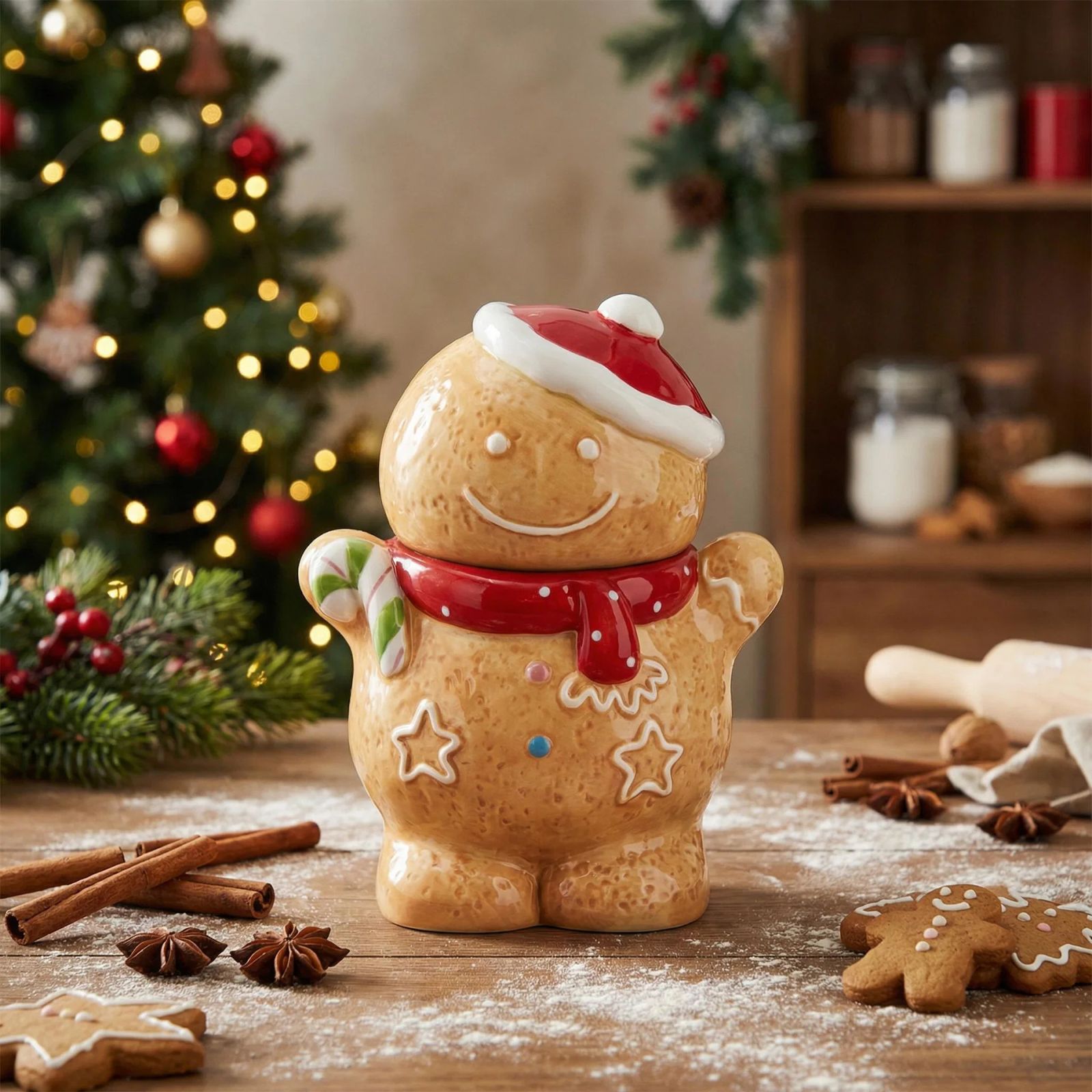 Festive Kitchen Counter with Gingerbread Man Cookie Jar Festive Kitchen Counter with Gingerbread Man Cookie Jar — Gingerbread Christmas Decor