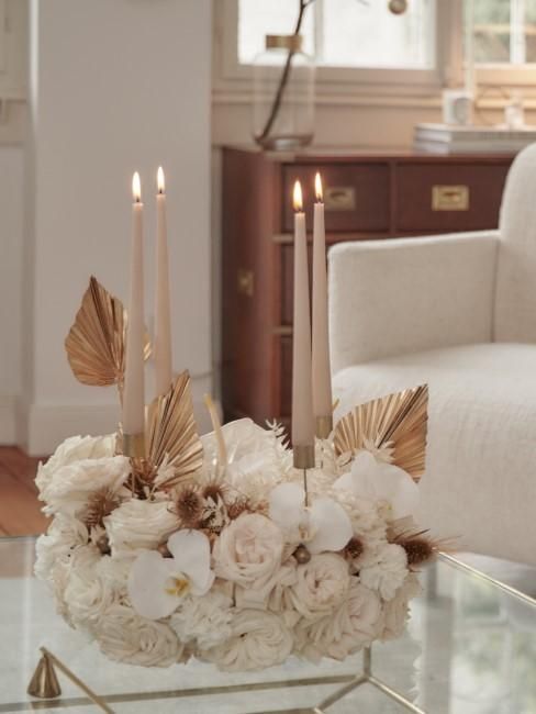 Modern White Florals with Brass Accents — Christmas Wedding Decor