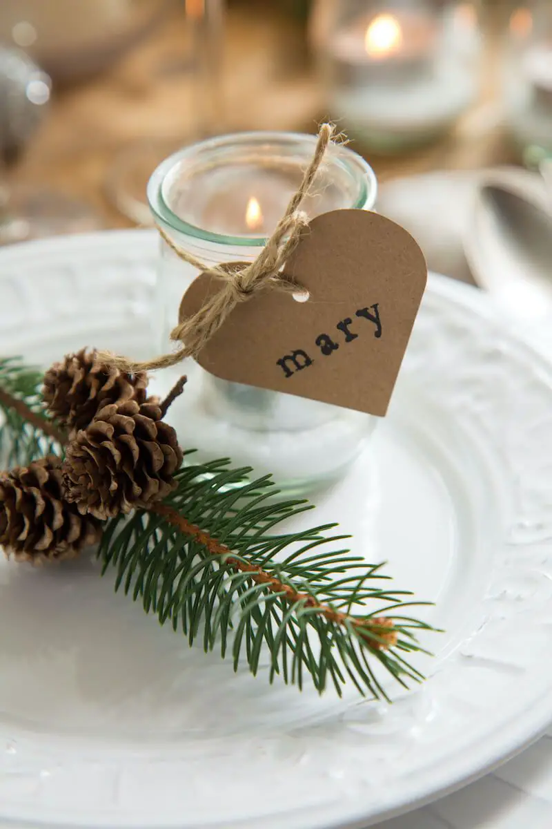 Personalized Rustic Touch: Candle Jar Place Settings — Christmas Wedding Decor