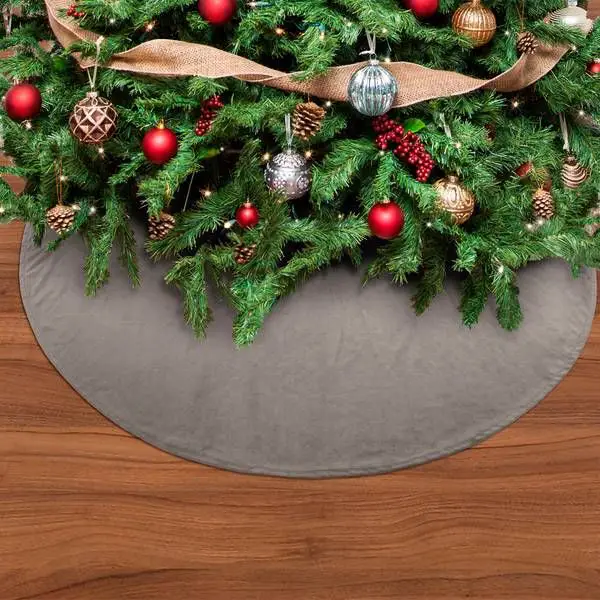 Plain Grey Velvet Skirt for a Modern Base Plain Grey Velvet Skirt for a Modern Base — Christmas Tree Skirt