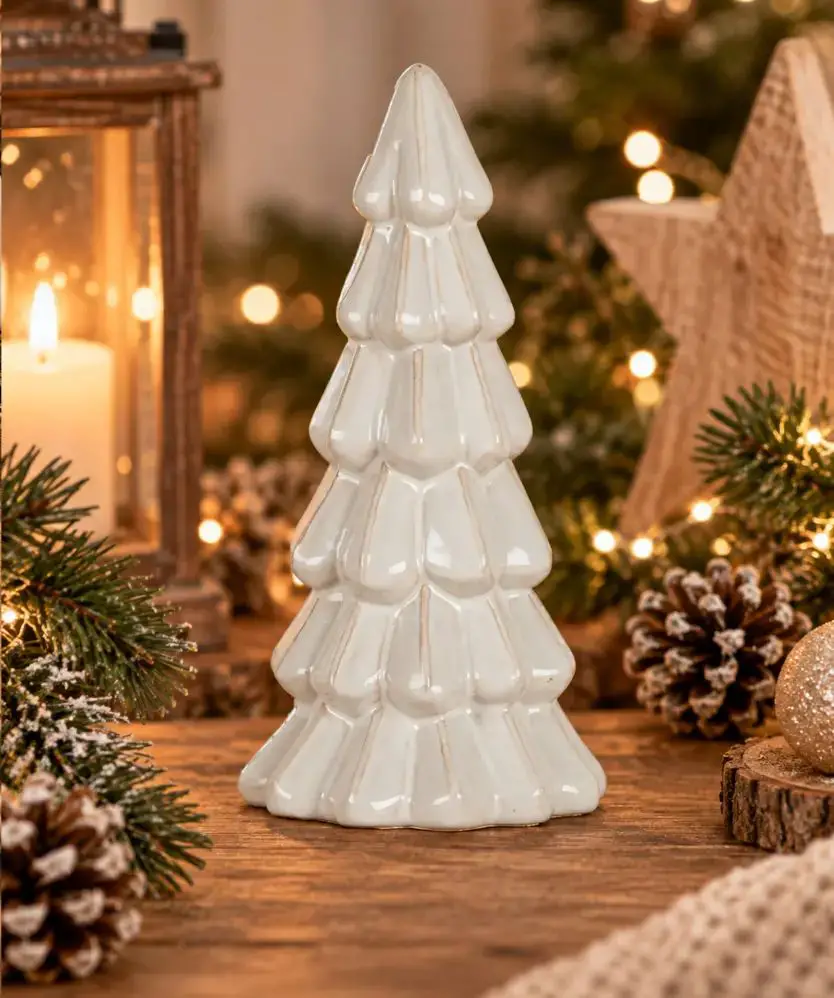 Farmhouse Style White Ceramic Christmas Tree Figurine Farmhouse Style White Ceramic Christmas Tree Figurine — White Christmas Tree Decor