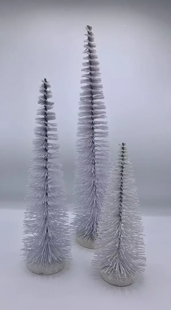 Sparkling White Bottle Brush Trees with Glitter and Stone Bases Sparkling White Bottle Brush Trees with Glitter and Stone Bases — White Christmas Tree Decor