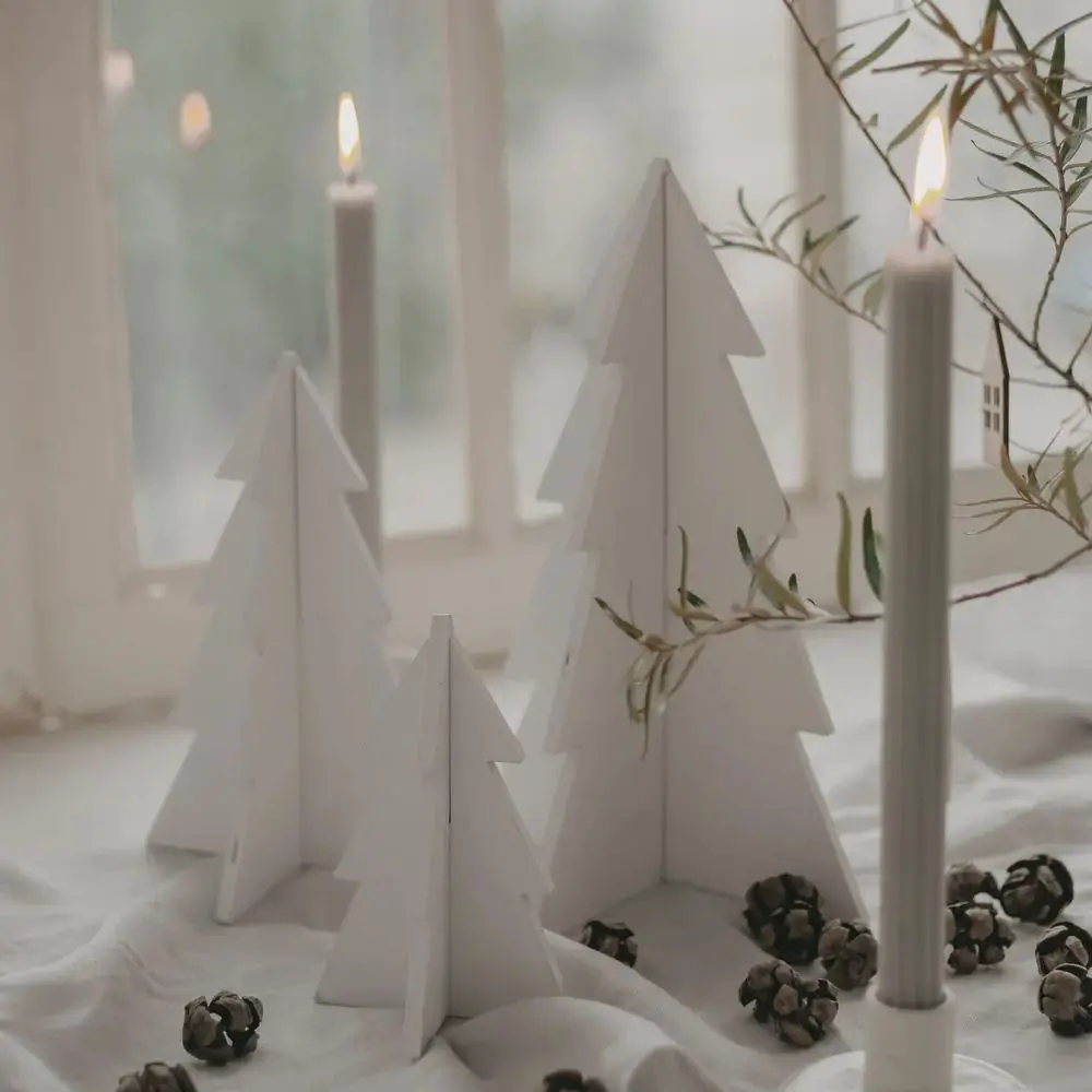 Minimalist White Paper Christmas Trees with Taper Candles Minimalist White Paper Christmas Trees with Taper Candles — White Christmas Tree Decor