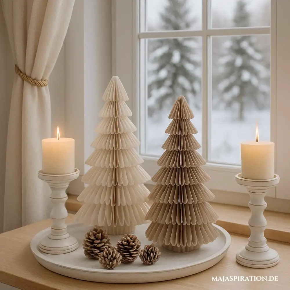 Minimalist Paper Christmas Trees and Pillar Candles — Winter Decor After Christmas