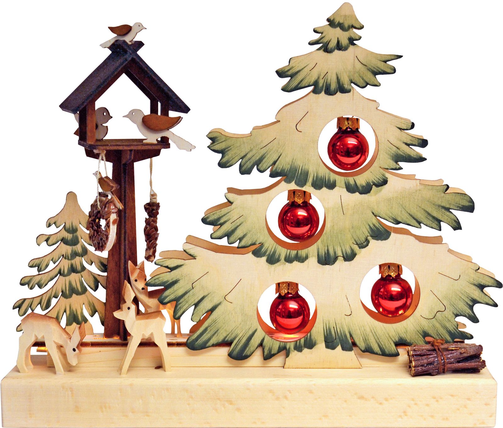 Tiered Wooden Christmas Tree Decoration with Red Baubles in Folk Art Style Tiered Wooden Christmas Tree Decoration with Red Baubles in Folk Art Style — Red and Green Christmas Tree