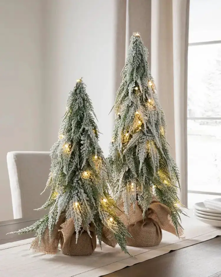 Frosted Artificial Trees with Burlap Bases Frosted Artificial Trees with Burlap Bases — Small Christmas Tree Decor