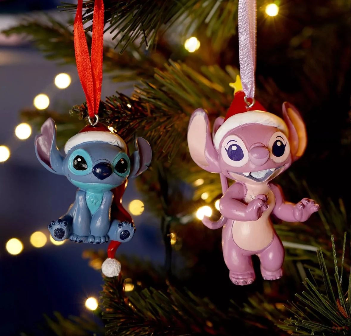 Stitch and Angel in Santa Hats — Disney Christmas Tree
