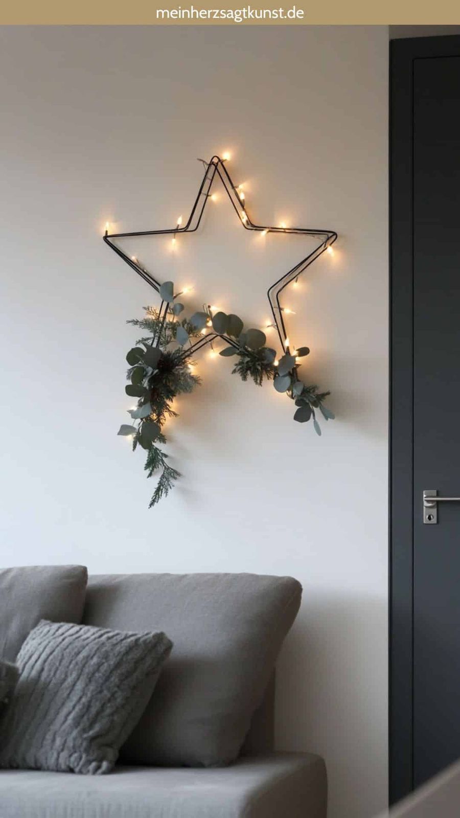 Modern Star Wall Decor with Eucalyptus — Christmas Apartment Decor