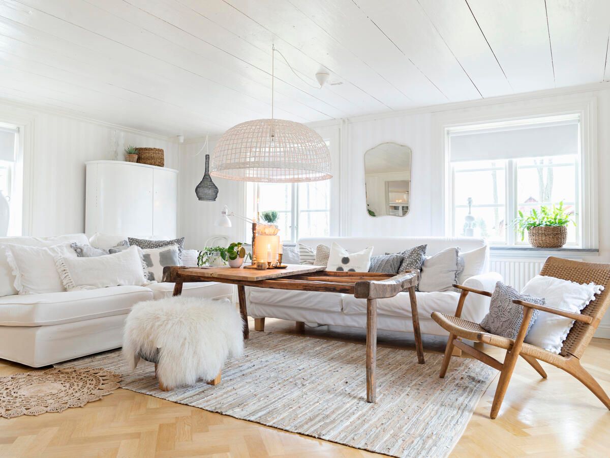 Bright Hygge Living and Dining with Woven Pendant Light Bright Hygge Living and Dining with Woven Pendant Light — Hygge Home Decor