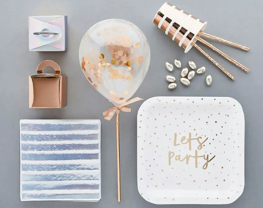 Rose Gold Confetti Balloon Party Accents — New Years Eve Party 2027
