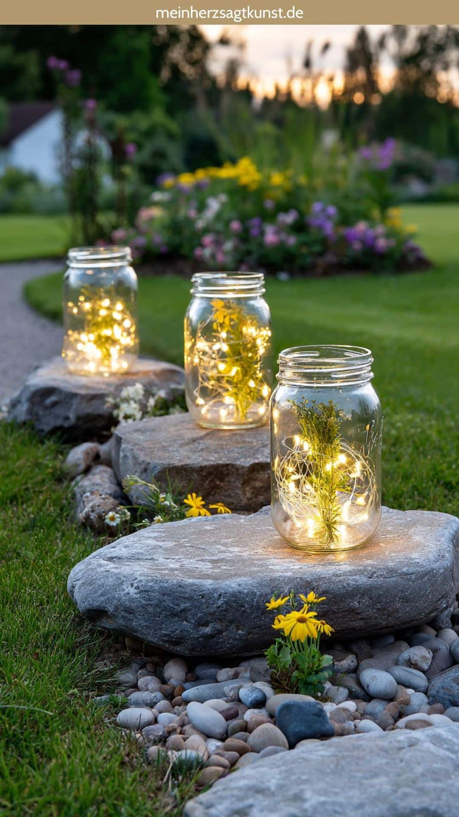 Garden Path Luminaries with Mason Jars and Greenery Garden Path Luminaries with Mason Jars and Greenery — Christmas Light Display Ideas