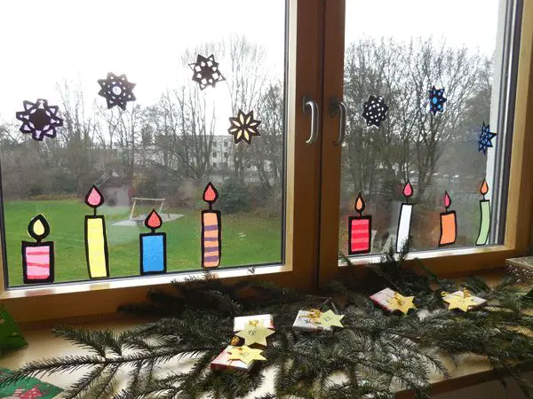 Colorful Paper Cutouts as Window Christmas Decor Colorful Paper Cutouts as Window Christmas Decor — Christmas Classroom Decor