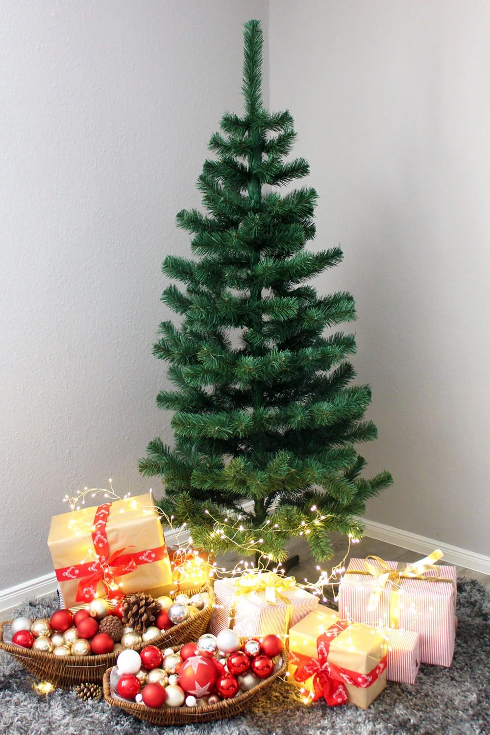 Slim Artificial Christmas Tree Showcasing Its Narrow Profile Slim Artificial Christmas Tree Showcasing Its Narrow Profile — Slim Christmas Tree Decor